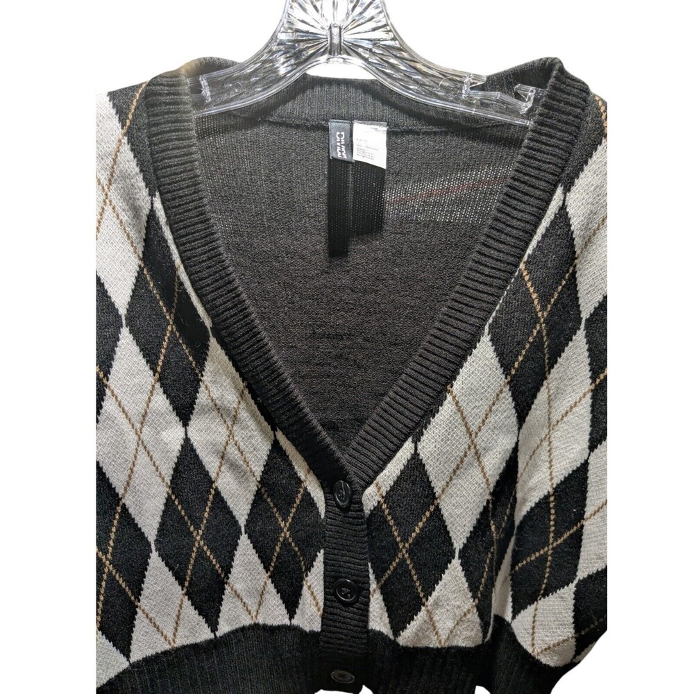 Divided HM Cropped Cardigan Sweater Womens Size M  Argyle Preppy Collegiate